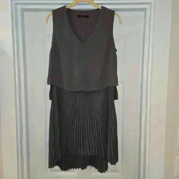 All Saints Taya Sleeveless V-Neck Pleated Dress Gray Womens Size 2 - Picture 1 of 9